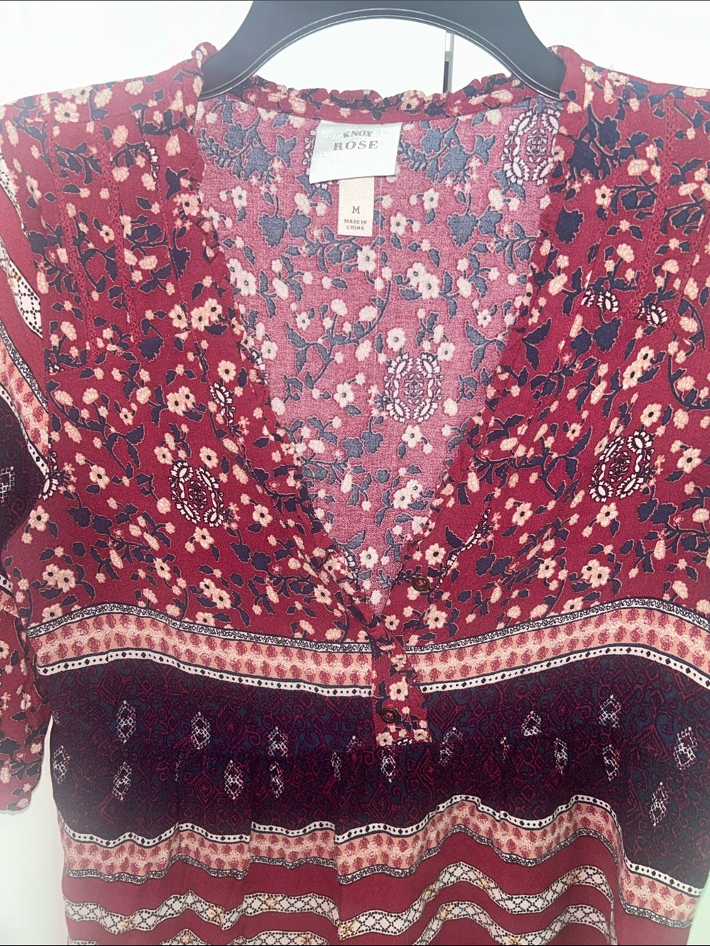 Knox Rose Red Mixed-Print V-Neck Boho Blouse - Picture 4 of 4